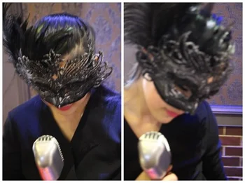 H3317 Venedik Karnaval Göz Maskesi Kadın Topu Parti Bar Masquerade Altın Güzel Maskeleri Kız Prenses Siyah Tüy Aksesuarları