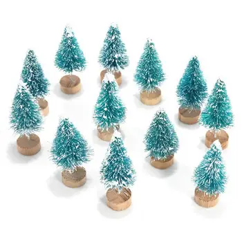 12 Adet Mini Noel Ağacı Sisal İpek Sedir Dekorasyon Küçük Noel Ağacı Altın Gümüş Mavi Yeşil Beyaz Mini Ağaç