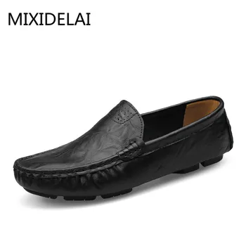 MIXIDELAI Yumuşak Deri erkek mokasen ayakkabıları Yeni El Yapımı rahat ayakkabılar Erkekler Moccasins Erkekler Için Deri düz ayakkabı Büyük Boy 36-48 Moda