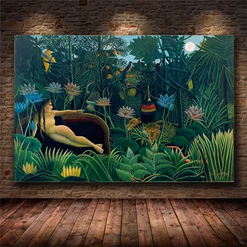 Sanat Rüya Sürrealist Sanatçı Henri Rousseau Tuval Baskı Boyama Çıplak Kadın Tropikal Yağmur Ormanları Doğal Hayvan Ev Dekor