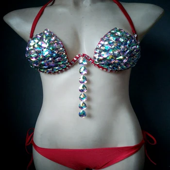7 Parlak Renk bikini seti Kadın Diamante Karnaval Sutyen Taklidi Seksi Gece Kulübü Külot Festivali Giyim Yanan Adam Kıyafet