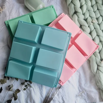 6 Kavite kare Silikon kalıpları Sabun DIY El Yapımı Sabun Kalıp El Yapımı Çikolata Bisküvi Kek Dekorasyon Pişirme Kalıp Craft için