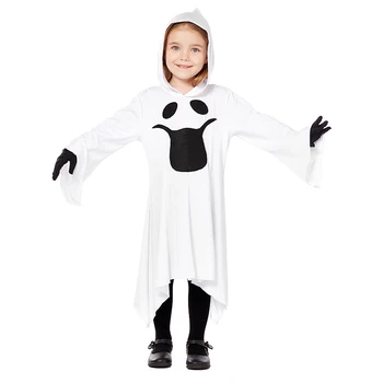 Umorden Kapşonlu Beyaz Dostu Hayalet Kostüm Kızlar için Çocuk Çocuklar Çan Kollu Sivri Şapka Cadılar Bayramı süslü elbise Eldiven ile