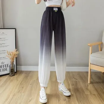 Pantolon Kadınlar İçin Degrade IceSilk Örtü Pantolon 2021 Streetwear Kadın Yüksek Bel harem pantolon Büyük Boy Sonbahar Bayanlar Rahat Pantolon
