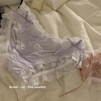 SP ve ŞEHIR Japonya Lolita Buz Ipek Dantel kadın Iç Çamaşırı Sevimli Fırfır Aşk Kalp Örgü Seksi Külot Kasık Pamuk Dikişsiz Külot