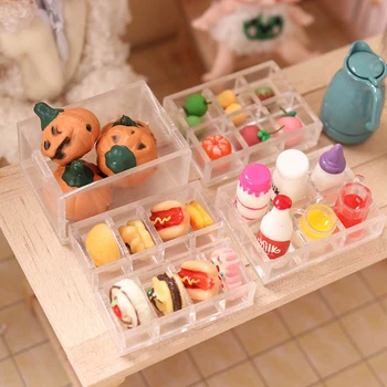 1 ADET 1: 12 Dollhouse Aksesuarları Mini Plastik Makyaj Saklama Kutusu Minyatür Gıda Saklama Kabı Vaka Bebek Sahne Dekor