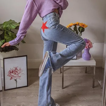 Streetwear Düz Pamuk Düz Kot Pantolon Şerit Kot Rahat Yüksek Bel Kargo Pantolon Kadın Pantolon Alt Elbise