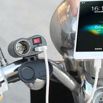 Su geçirmez Motosiklet Cep Telefonu Şarj Gidon Çakmak Soket Usb Evrensel 2 İn 1 Adaptörü