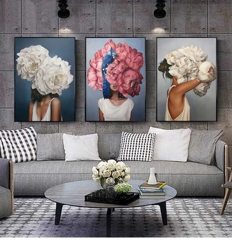 Dekoratif Boyama Oturma Odası Ev Dekorasyon Çiçekler Tüyler Kadın Soyut Tuval Boyama Duvar Sanat Baskı Posteri Resim