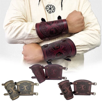 1 Çift Ortaçağ Bracers Deri Bracers Ayarlanabilir Kol Muhafızları Bilek Manşet Bracers Viking Parti Cosplay Parti LARP