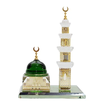 Müslüman Kristal Yaldızlı Kabe Saat Kulesi Minyatür Model Showpiece İslam Mimarisi Zanaat Koleksiyonları Ev Araç Dekor