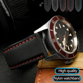 20mm 22mm 24mm Naylon Deri Watchband Tudor Siyah Kalkan Breitling Tissot Denizyıldızı Erkekler Kadınlar Tuval Kumaş saat kayışı