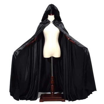 Saten Kaput Pelerin Kadın Cadılar Bayramı Kostümleri Ortaçağ Cadı Prenses Yetişkin Siyah Vampir Pelerin Cosplay
