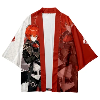 2022 Oyun Genshin Darbe Diluc Kimono 3D Baskı Diluc Cosplay Haori Pelerin Parti Üstleri Streetwear Yaz Gömlek Unisex