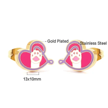 ASONSTEEL Karışık Renk Kalp Şekli Kedi Pençe Desen Piercing Saplama Küpe Altın Renk Paslanmaz Çelik Kadınlar İçin moda takı