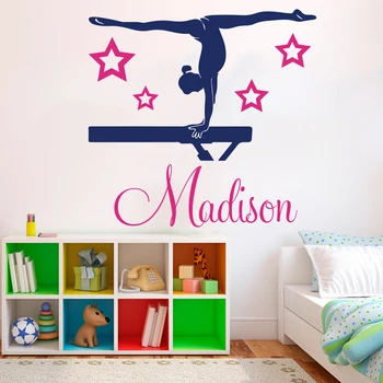 Özel Ad Kız Jimnastik Dans Yıldız Duvar Sticker Kız Odası Bebek Kreş Kişiselleştirilmiş Adı Jimnastikçi Bale Duvar Çıkartması Yatak Odası