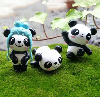 8 adet / grup Sevimli Panda Heykelcik Minyatür Heykeli Dekorasyon Mini peri bahçe Karikatür Karakter hayvan reçine zanaat