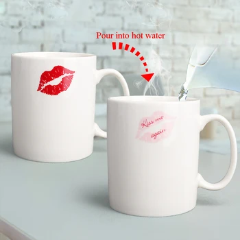 Seviyor tarzı öpücük kupalar, renk bukalemun kupalar ısıya duyarlı fincan kahve kupa Drinkware sıcaklık değiştirme kırmızı dudak baskı fincan
