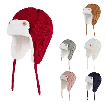 Kış Bebek Bombacı Şapka Pamuk Örgü Çocuk Bere Kapaklar Erkek ve Kız Polar Astar ile Çocuklar için