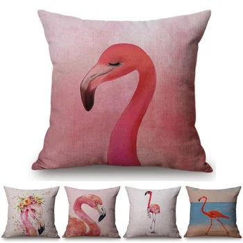Suluboya Flamingo Sıçramak Sanat minder örtüsü Tropikal Kuşlar Pastel Tasarım Pamuk Keten Ev Dekorasyon Kanepe Atmak Yastık Örtüsü