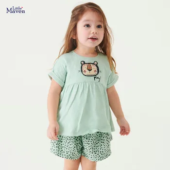 Küçük maven 2023 Bebek Kız Yeni Moda Giyim Setleri Güzel Yeşil Çocuk rahat giyim Pamuk Yumuşak ve Konfor Çocuklar için