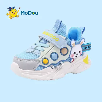 Mo Dou çocuk ayakkabıları 2022 Sonbahar Yeni spor ayakkabı Erkekler İçin Nefes Örgü Ayakkabı Sevimli Karikatür Kız Rahat Astar Ayakkabı
