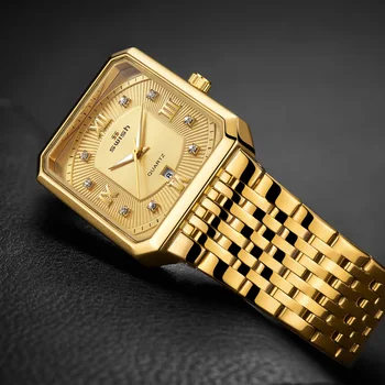 Üst Marka SWISH Tasarımcı Lüks Altın Saatler Erkekler Kuvars Saatı Yaratıcı Dikdörtgen Elmas Izle Su Geçirmez