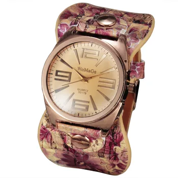 Womage Moda Büyük Saatler Kadınlar Bohem Tarzı Kadın Saatler Deri Band kuvars saatler Bayanlar Saatler dames horloge hodinky