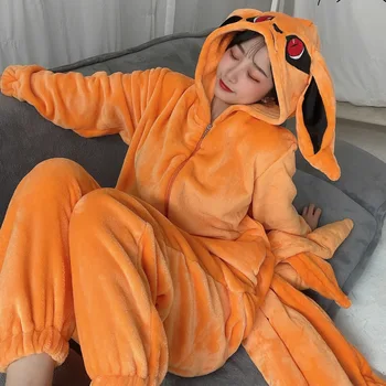 Anime Cosplay Kurama Dokuz Kuyruklu Tilki Pijama Unisex Cadılar Bayramı Kostümleri Flanel Ev Pijama Tulumlar Parti Gecelik Takım Elbise
