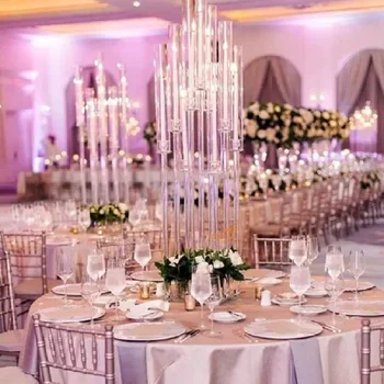 Düğün Dekorasyon Centerpiece Şamdan Temizle Mumluk Akrilik Şamdanlar Düğün Olay Parti için 10 Takım