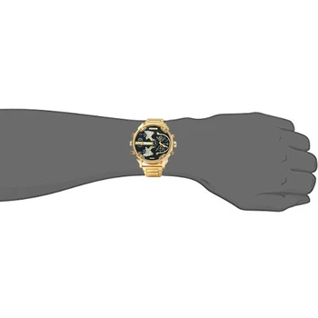 Büyük İzle Erkekler Lüks Altın Çelik Kordonlu Saat erkek kuvars saatler İkili Zaman Dilimi Askeri Relogio Masculino Casual Saat Adam