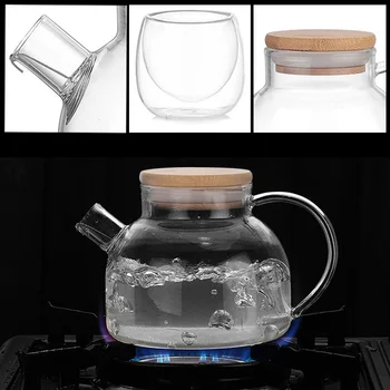 Isıya dayanıklı Cam çay Demlik Pot Ahşap Kapaklı çiçek çayı Puer su ısıtıcısı Kahve fincanı çaydanlık seti wzpı