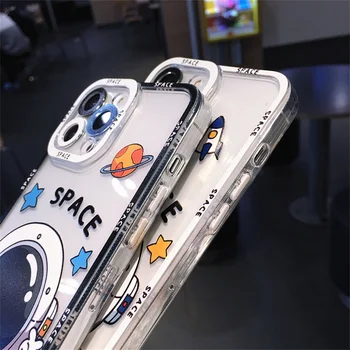 USLION Sevimli Astronot Telefon Koruyucu Kılıf iPhone 14 13 12 11 Pro Max X XR XS 7 8 Artı Lens Kamera Darbeye Dayanıklı Tampon Kapak