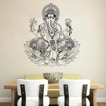 Fil Ganesha Lotus Hinduizm Tanrı Hindu IndiaWall Çıkartması Dekor Duvar Çıkartmaları Duvar Çıkartmaları Ev Dekor Vinil Oturma Odası OV56