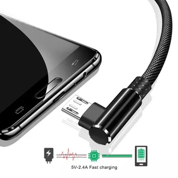 OLAF mikro USB kablosu 90 Derece USB kablosu 1m 2m 3m Samsung S7 Xiaomi Android Akıllı Telefon Usb C Kablosu 2.4 A Hızlı Şarj