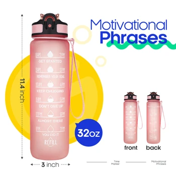 1L Spor Su Şişesi Motivasyon İçecek Şişesi Zaman İşaretleyici İle BPA Ücretsiz Spor Salonu Açık Sızdırmaz Mühür Çocuklar Su Şişesi