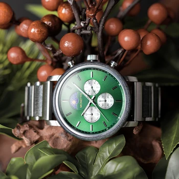 BOBOBIRD Üst erkek kuvars saatler Ahşap Kazınmış Izle Yeni Çok fonksiyonlu Yeşil Kol Saati Özel Saat Büyük doğum günü hediyesi Kutusu