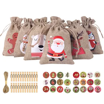 24 Gün Noel Advent Takvimi hediye çantası DIY Takvim Şeker Çantası yılbaşı dekoru Asılı Kolye İpli hediye çantası Yeni Yıl