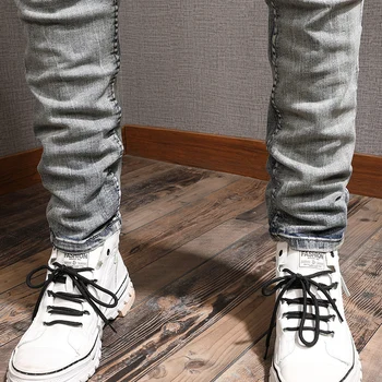 Vintage Kot Erkekler Sonbahar Pamuk Düz Slim Fit Retro Mavi Pantolon Erkek Denim Pantolon