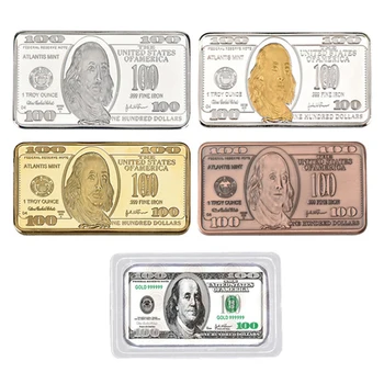 5 adet/grup 100 ABD Doları Altın Bar Kopya Paraları Toplama Mücadelesi Gümüş Külçe Sikke Olmayan döviz Paraları Hatıra Hediye Kutusu