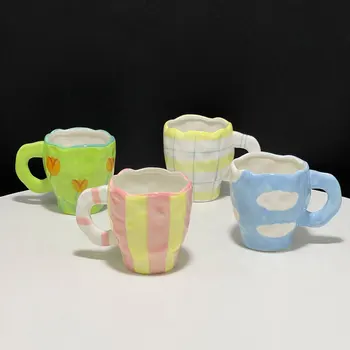 Japon El Boyalı Kiraz Lale Kupalar Seramik El Yapımı Düzensiz kahve fincanları Çay Süt Su Güzel Kupa Bardak Kahve Hediyeler
