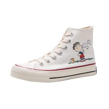 2022 Snoopy kanvas ayakkabılar Öğrenci Karikatür El Boyalı Graffiti Yüksek düz ayakkabı Sevimli Kız Açık rahat ayakkabılar Çift Hediye