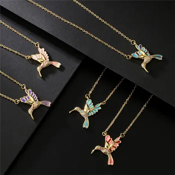 Yeni Kristal Hayvan Hummingbird Kolye Kadınlar İçin moda takı Altın Renk Zincir Kuşlar Kolye Gerdanlık Collares Joyeria Mujer