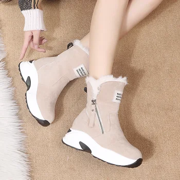 2022 Yeni Kış Moda Kalın Taban yarım çizmeler Rahat Su Geçirmez Kar Peluş Çizmeler Kadın platform ayakkabılar Zapatos De Mujer