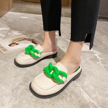 Kadın Katır düz ayakkabı Tasarımcısı Markalar Kadın Ayakkabı Zincirleri Yaz Sandalet Mueller Açık Ayakkabı Moda Kalın Alt Terlik