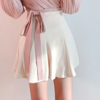 HOUZHOU Pilili Etek Kadın Zarif Kawaii Yüksek Bel A-line Mini Etekler Seksi Kore Moda Tiki Tarzı Rahat Ofis Elbise