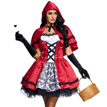 Umorden Cadılar Bayramı Bayanlar Kadınlar Kırmızı Başlıklı kız Kostüm Karnaval fantezi parti elbisesi Peri Masalları Cosplay S-XXXL Artı Boyutu
