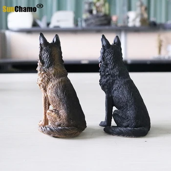 Simülasyon Alman Çoban Modeli Kurt Köpek Siyah Geri Araba Dekor Reçine El Sanatları Figürinler Minyatürleri Dekorasyon El Sanatları