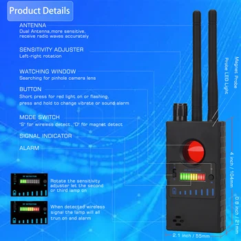 Anti Samimi Gizli Kamera Dedektörü RF Sinyal Gizli GPS Ses GSM Cep Telefonu Wifi İğne Deliği Kamera Casus Hata Bulucu LED Kızılötesi Tarama