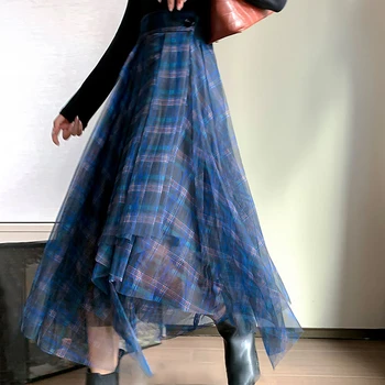 VGH Rahat Ekose Patchwork Mesh kadın Etekler Yüksek Bel Hit Renk Zarif Bir Çizgi Etek Kadın 2020 Bahar moda giyim